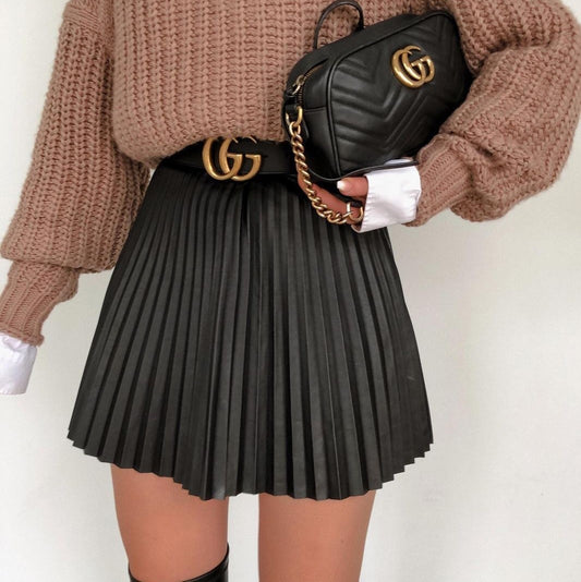 Women Draped Pleated Knitted Mini Skirts Winter Short Skirt