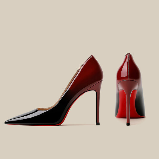 Patent Leather Black Red Gradient Color High Heels
