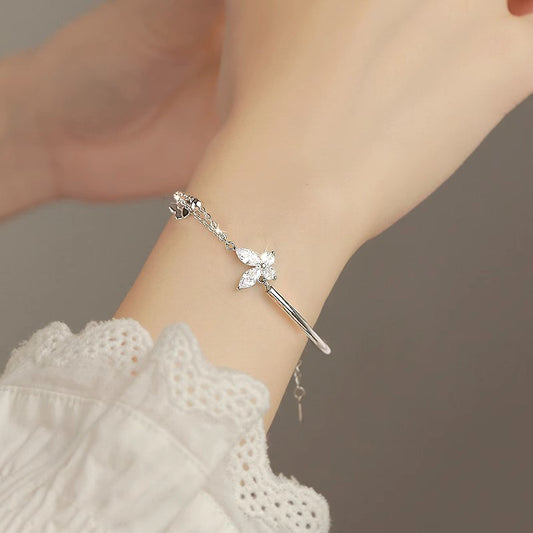 S925 Sterling Silver Butterfly Bracelet Women's Silver Accessories Light Luxury