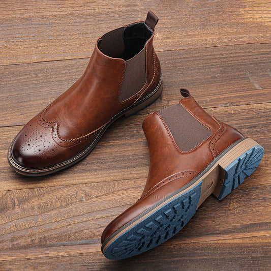 Mid-top Carved Casual Men's Shoes  Vintage Men's Four Seasons  Boots
