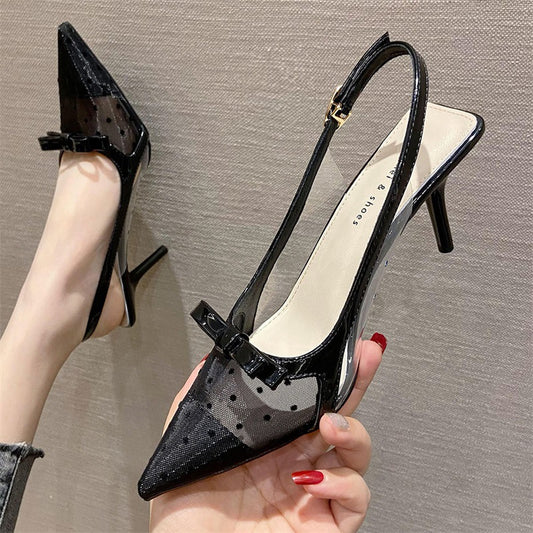Pointed Toe Stiletto Heels Mesh Closed Toe Sandals