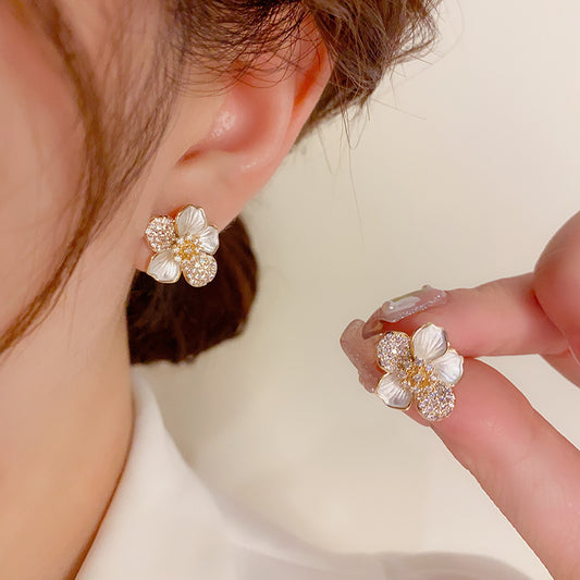 Sweet Micro-inlaid Flower Stud Earrings For Women