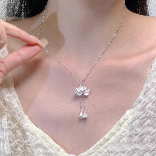 S925 Pure Silver Two Shihuan Lotus Tassel Necklace for Women