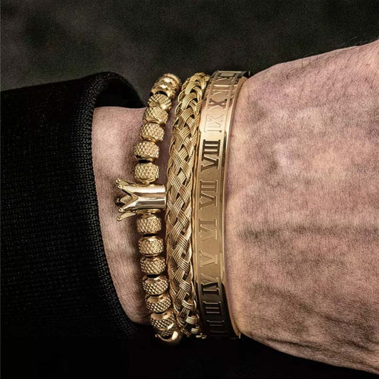 Luxury Roman Royal Crown Charm Bracelet Men Stainless Steel Geometry Men Adjustable Bracelets Couple Jewelry Gift