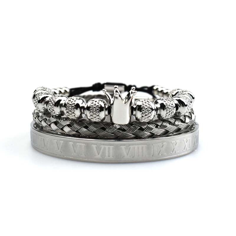 Luxury Roman Royal Crown Charm Bracelet Men Stainless Steel Geometry Men Adjustable Bracelets Couple Jewelry Gift
